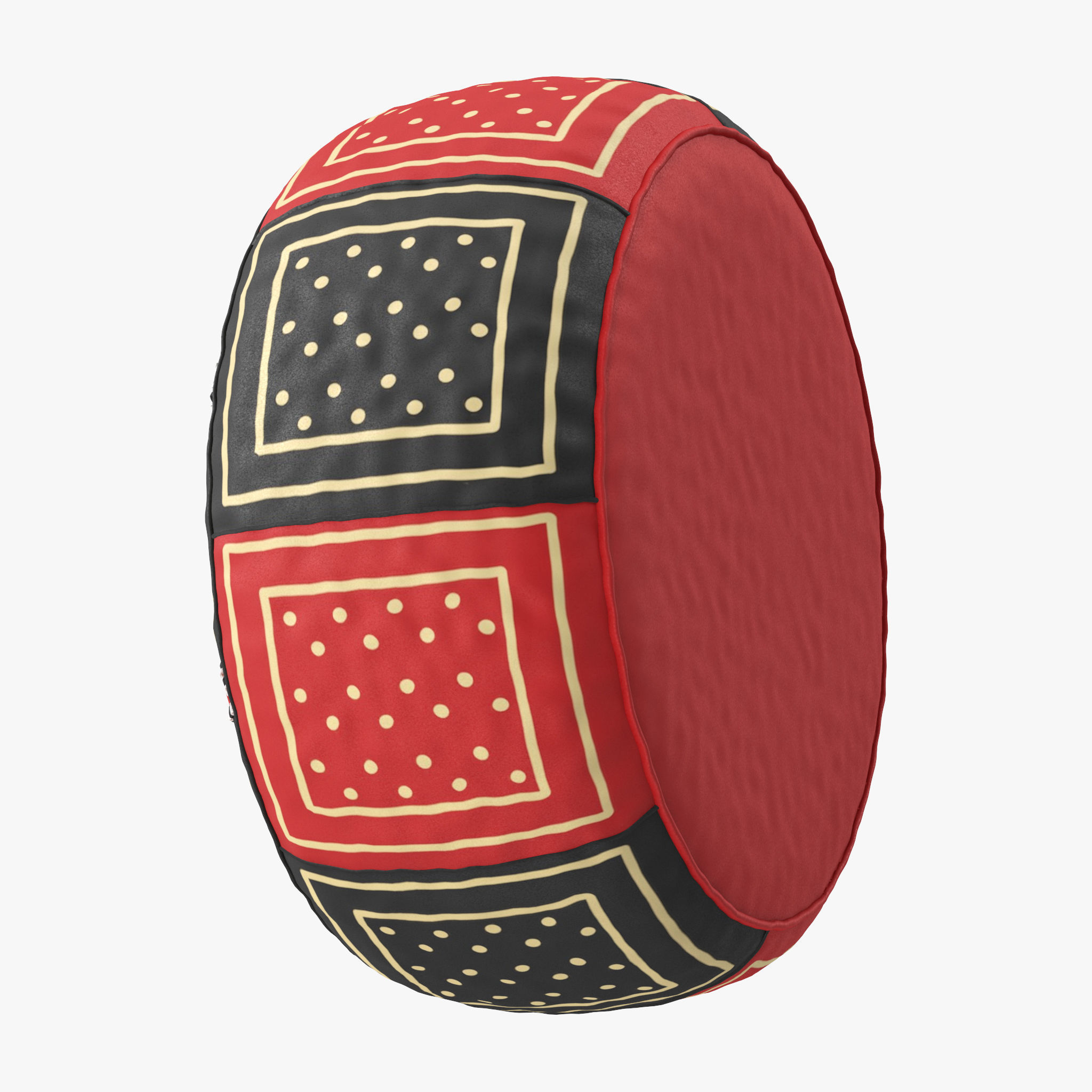 Red Black Moroccan Leather Pouf 3D model_11