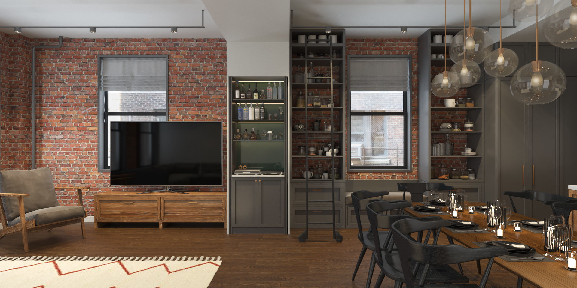 kitchen living dining 3D model_1