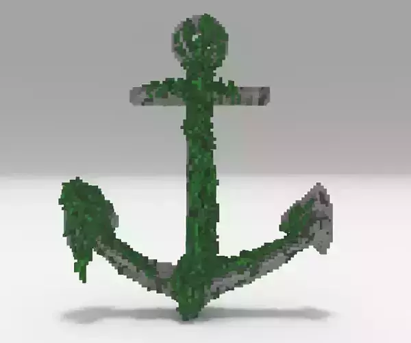 Voxel - Mossy Anchor - Low-poly 3D Model Low-poly 3D model