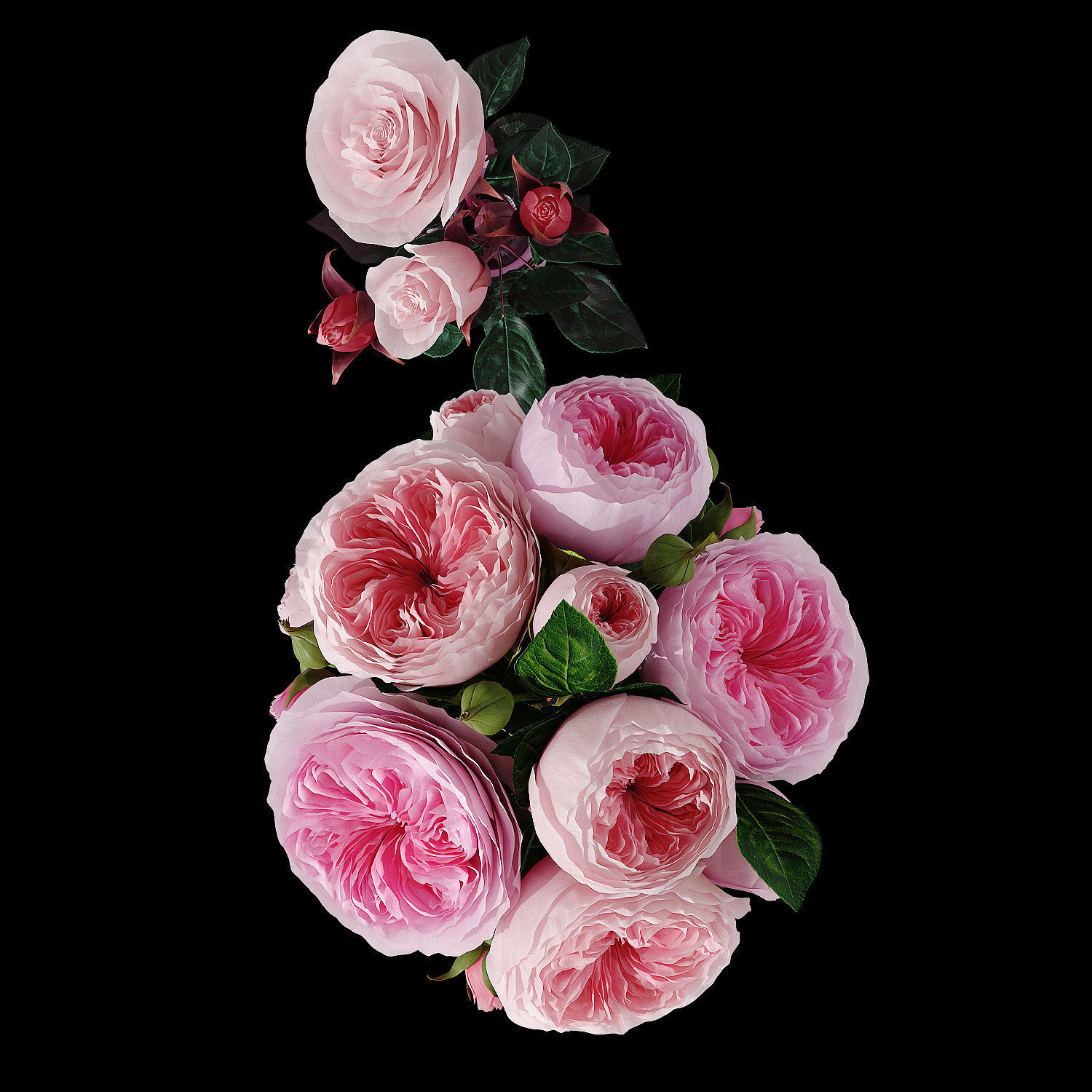 Roses bouquet of 3D model_2