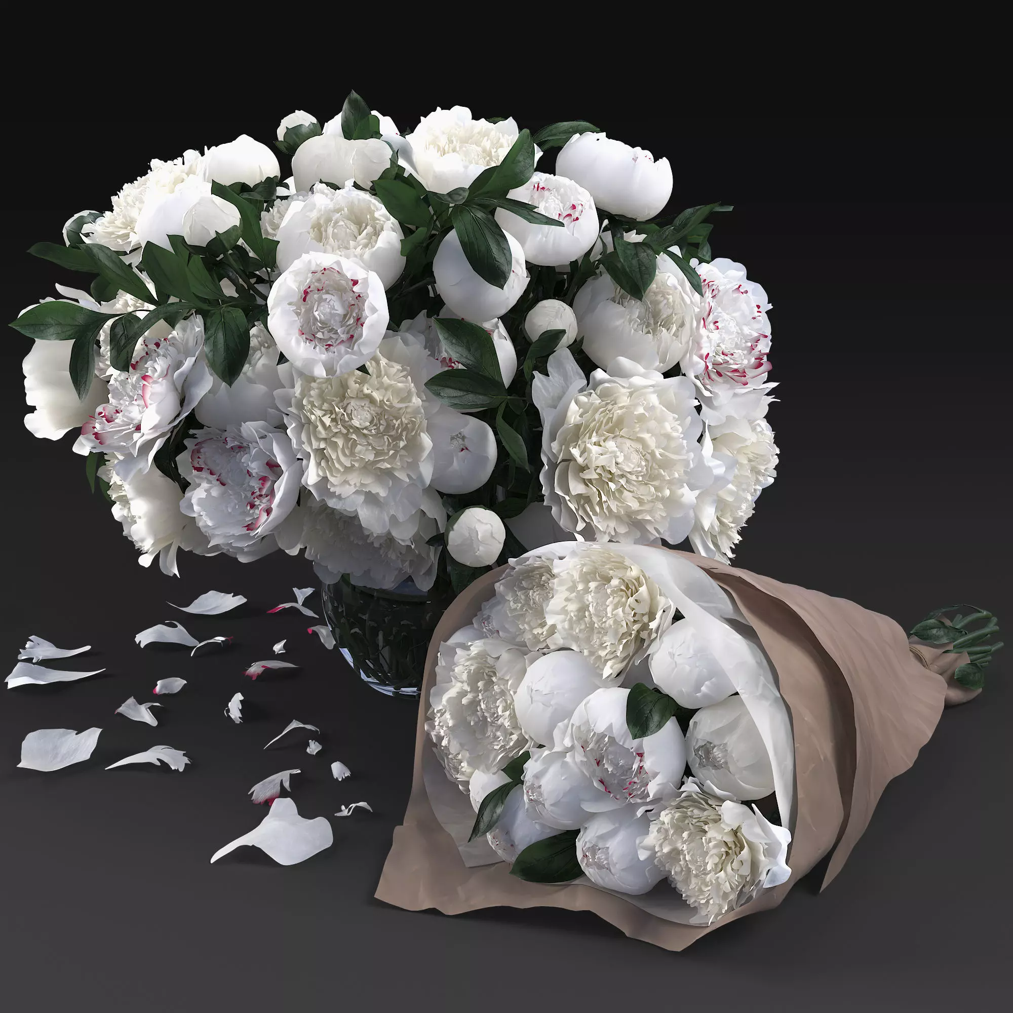 White peonies 3D model_0