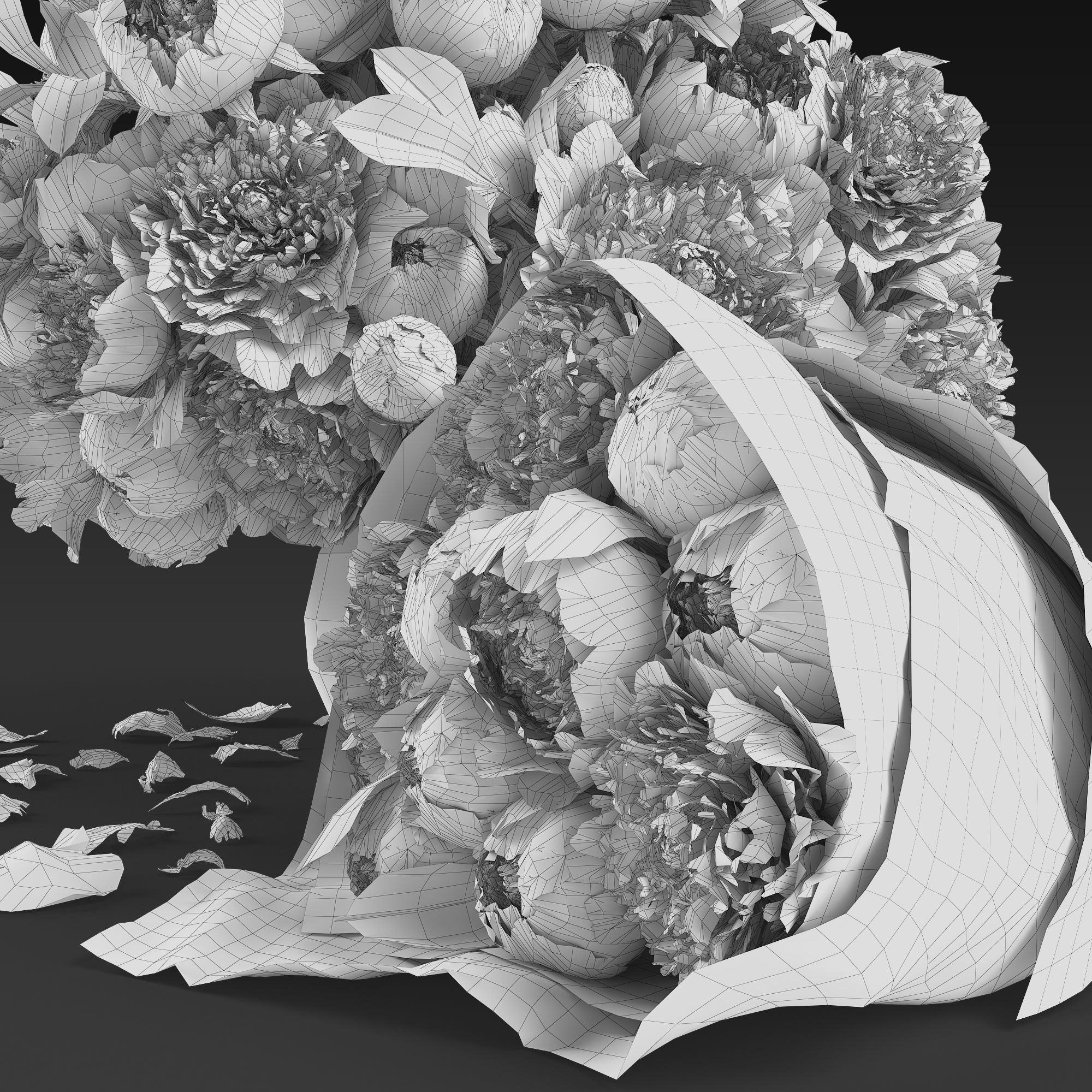 White peonies 3D model_7