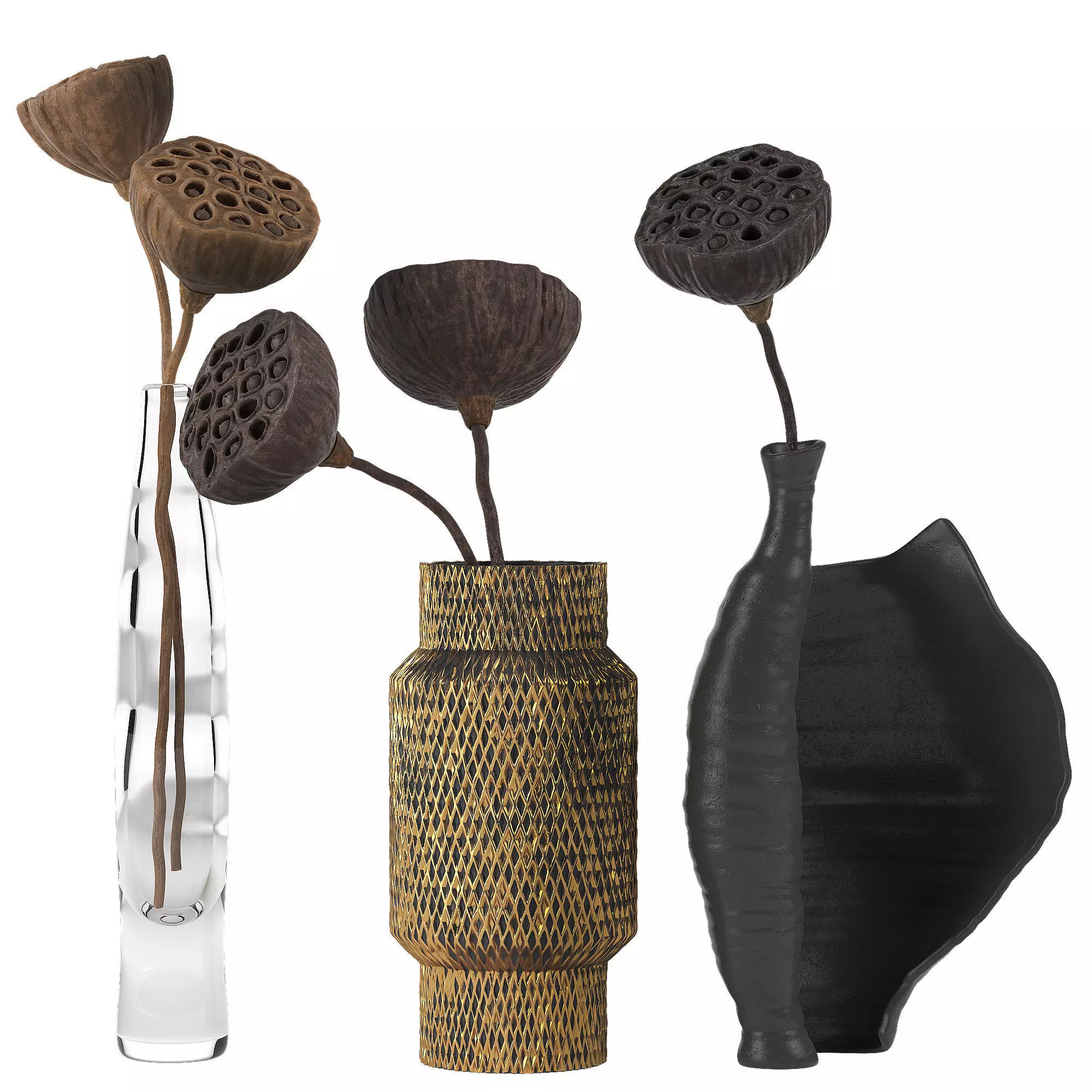 Lotus three vases 3D model