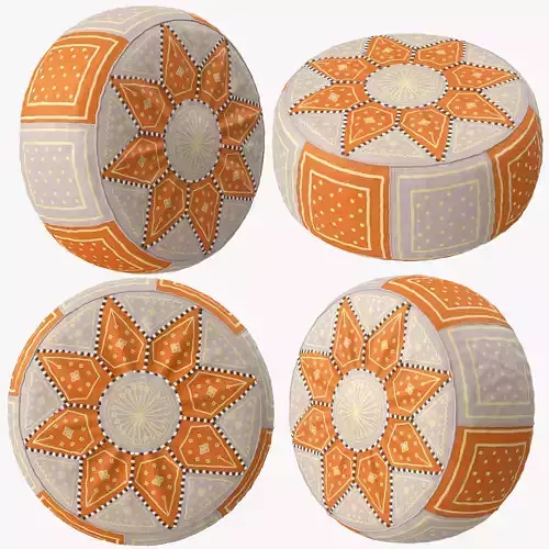 Beige Orange Moroccan Leather Pouf