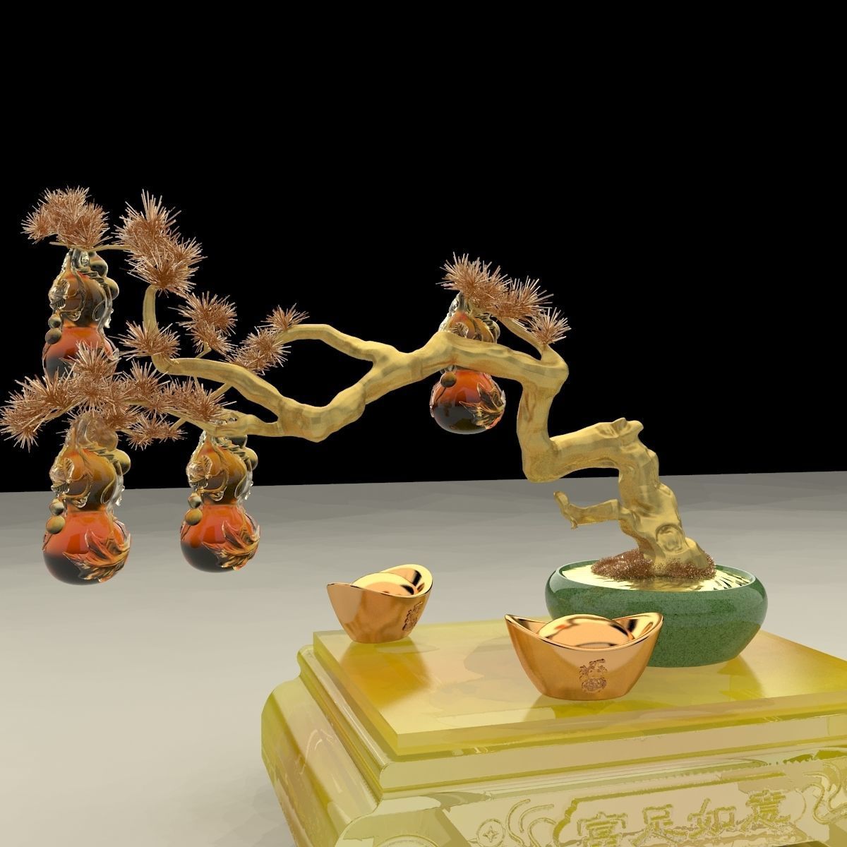 Chinese Gourd with Yuanbao 3D model_1