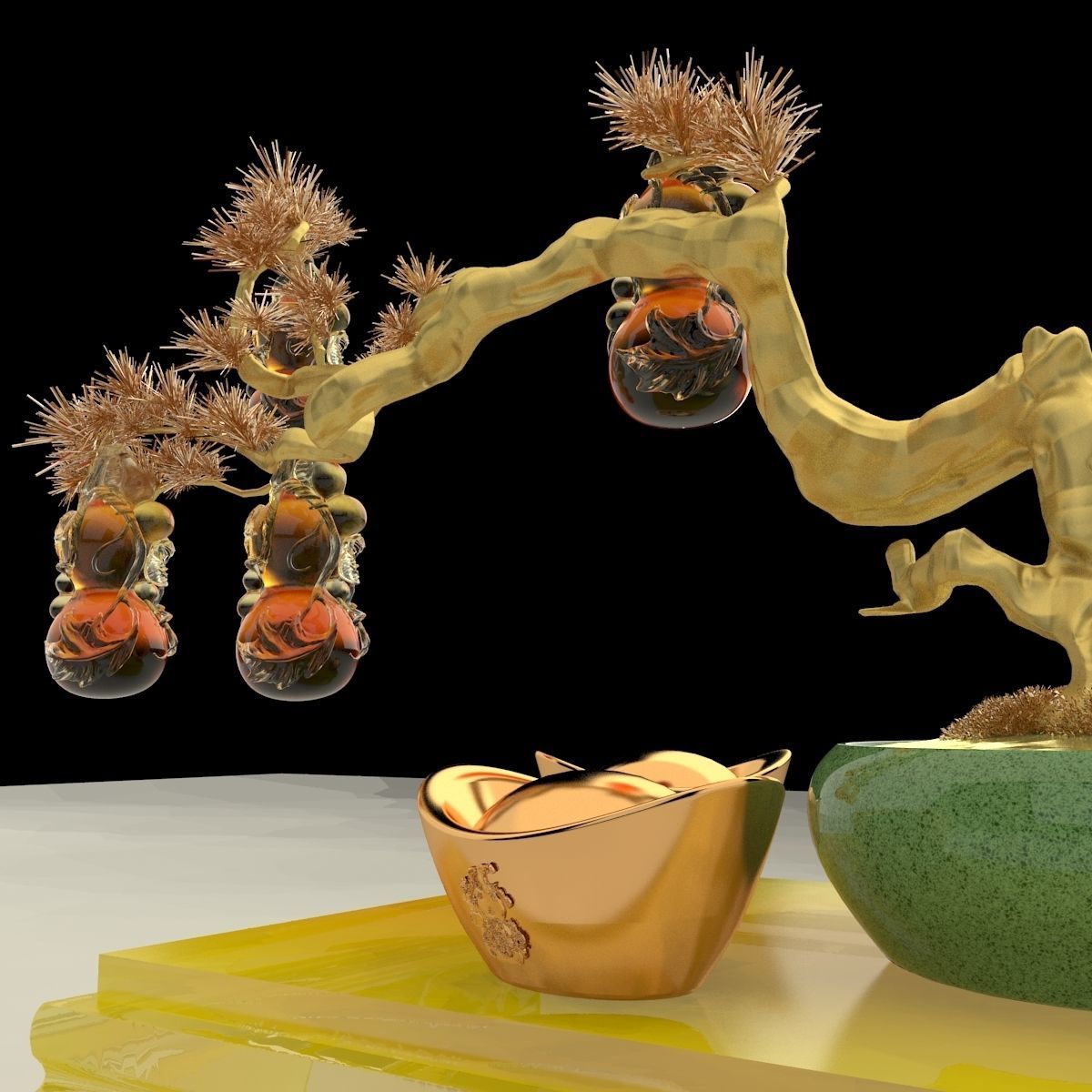 Chinese Gourd with Yuanbao 3D model_2