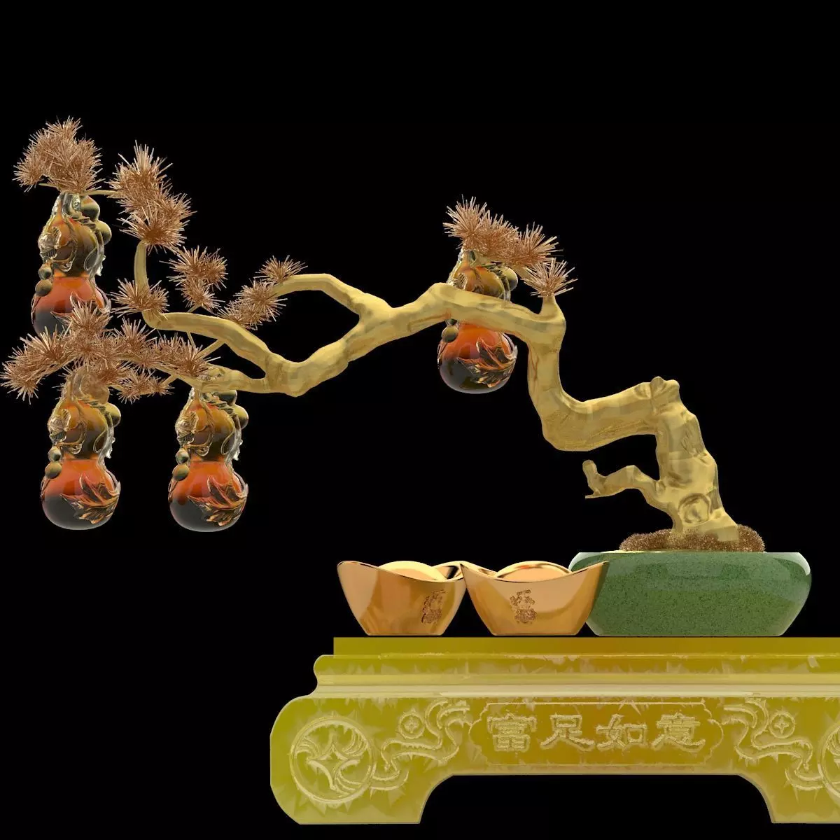 Chinese Gourd with Yuanbao 3D model_0