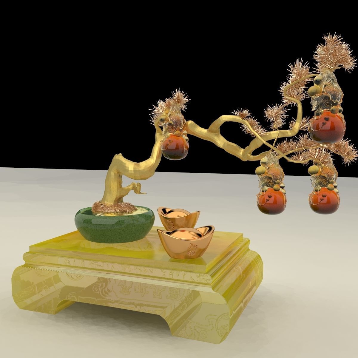 Chinese Gourd with Yuanbao 3D model_4