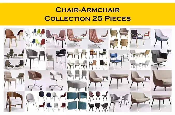 Chair-Armchair Collection 25 Pieces 3d model