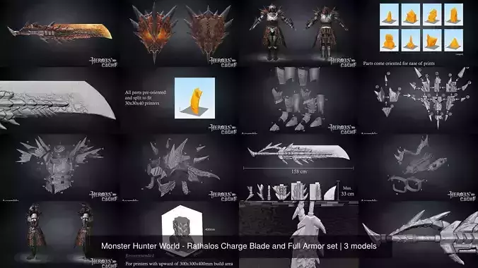Monster Hunter World - Rathalos Charge Blade and Full Armor set 3D Model Collection