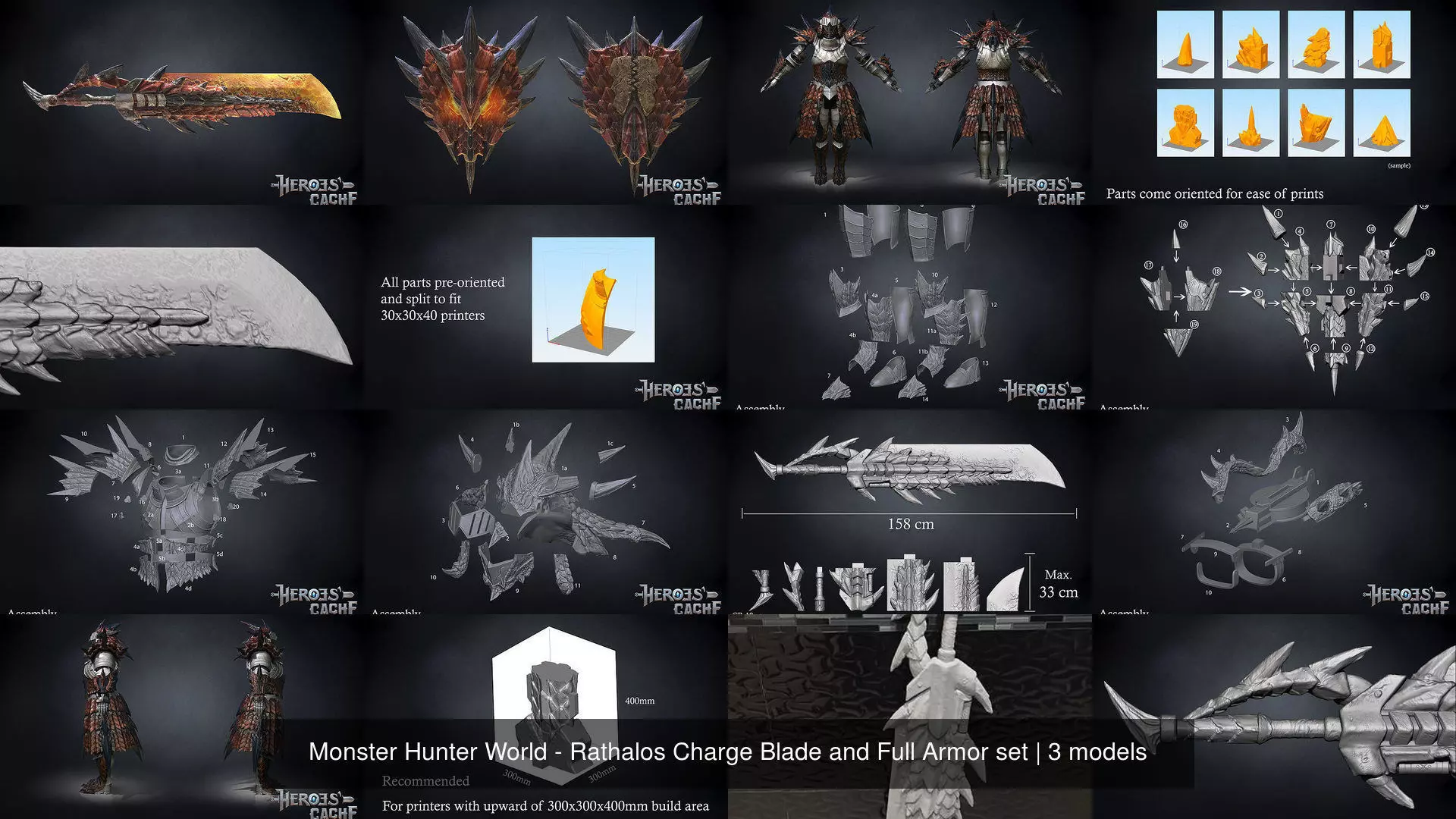 Monster Hunter World - Rathalos Charge Blade and Full Armor set 3D Model Collection_0