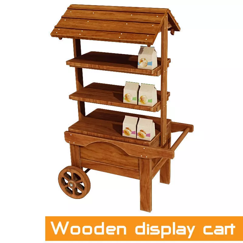 Wooden display cart 3D model_0