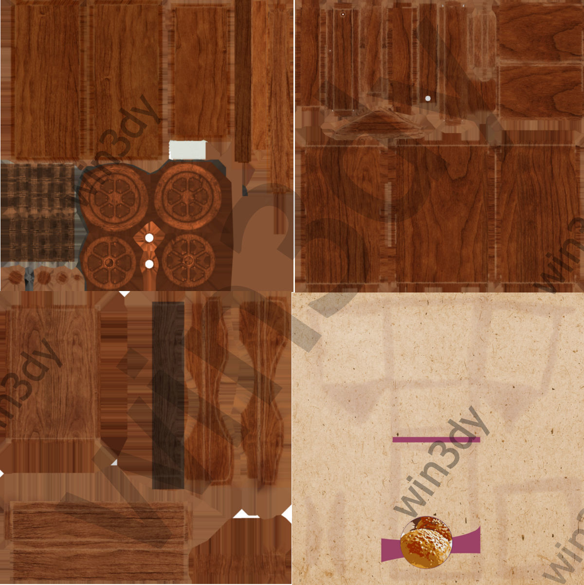 Wooden display cart 3D model_7