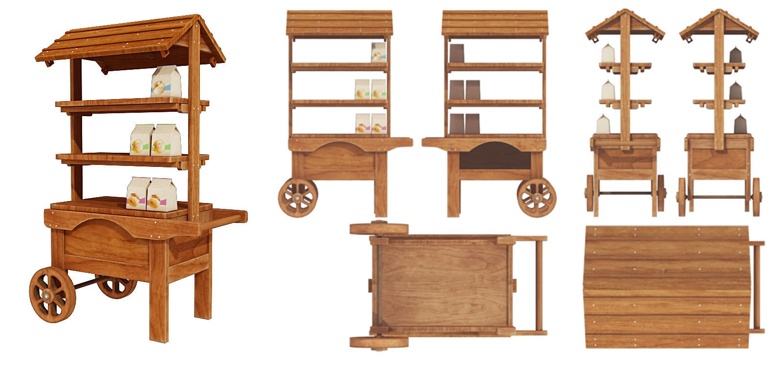 Wooden display cart 3D model_1