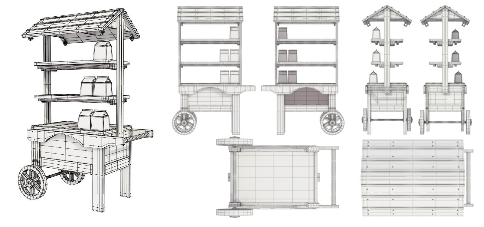 Wooden display cart 3D model_2