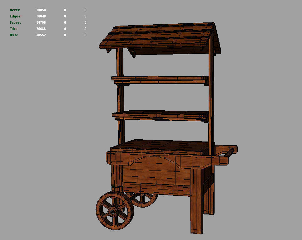 Wooden display cart 3D model_4