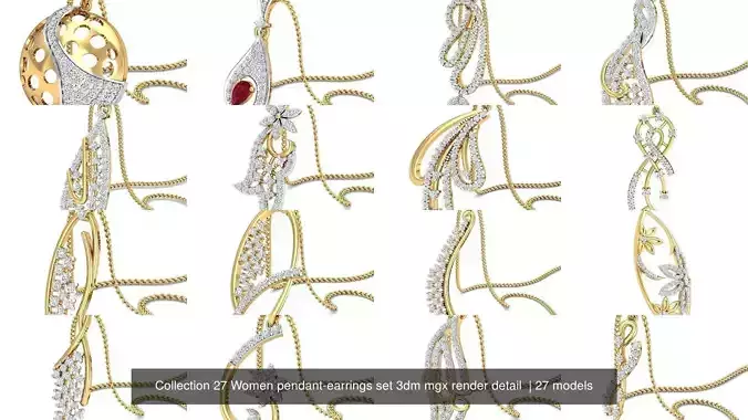 Collection 27 Women pendant-earrings set 3dm mgx render detail  