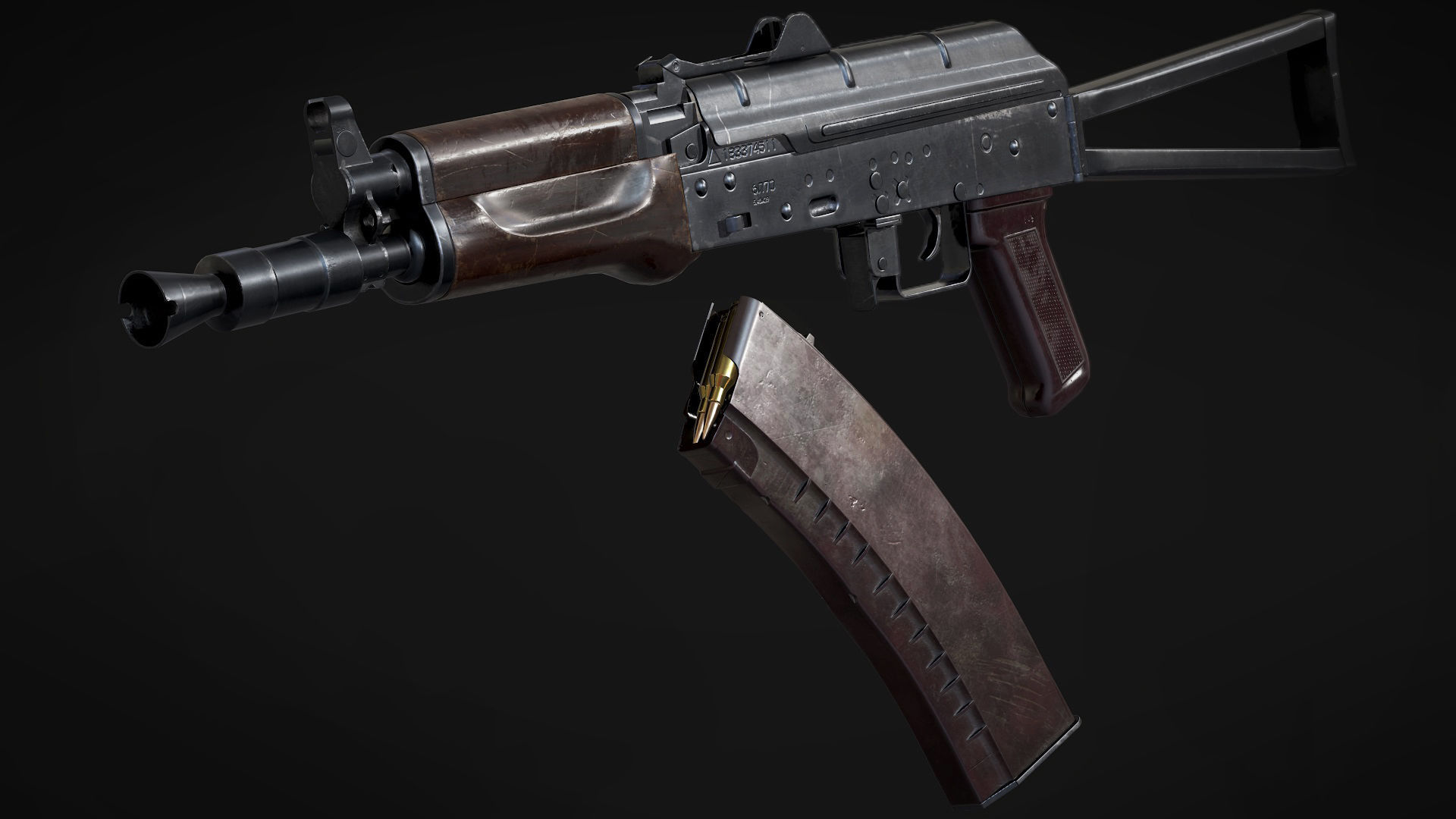 AK-74U AAA FPS Game Ready Weapon Asset Low-poly 3D model_6