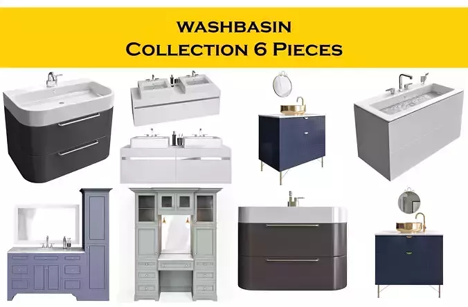 washbasin Collection 3d model bathroom vanity in navy with gold hardware