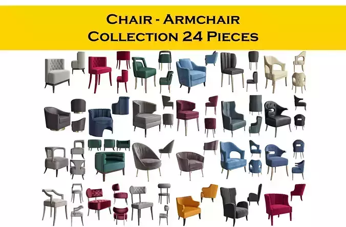 Chair - Armchair Collection 24 Pieces 3d model