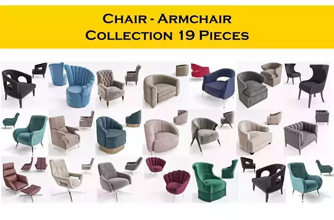 Chair - Armchair Collection 19 Pieces 3d model