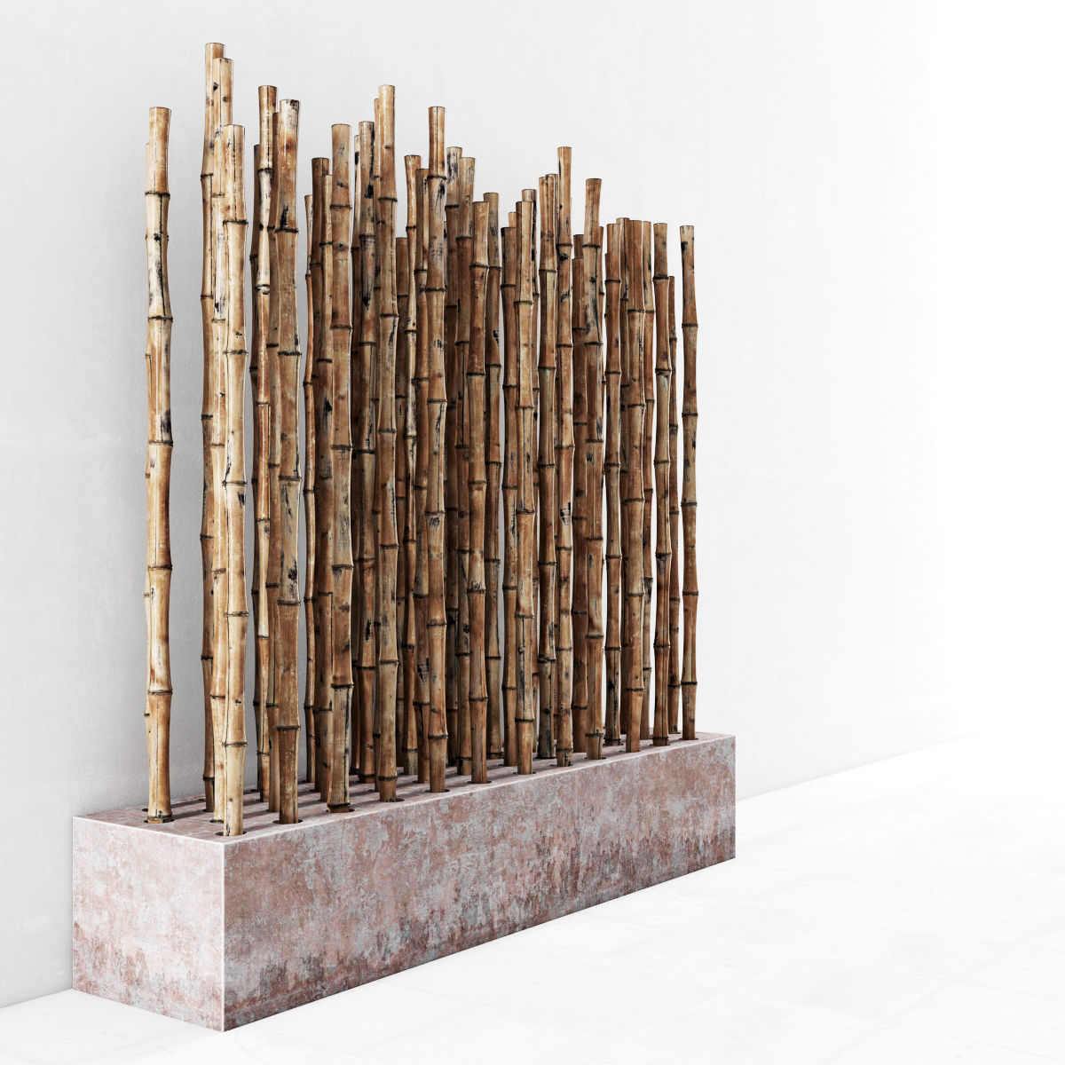 Branch bambood decor concrete fundament 3D model_1