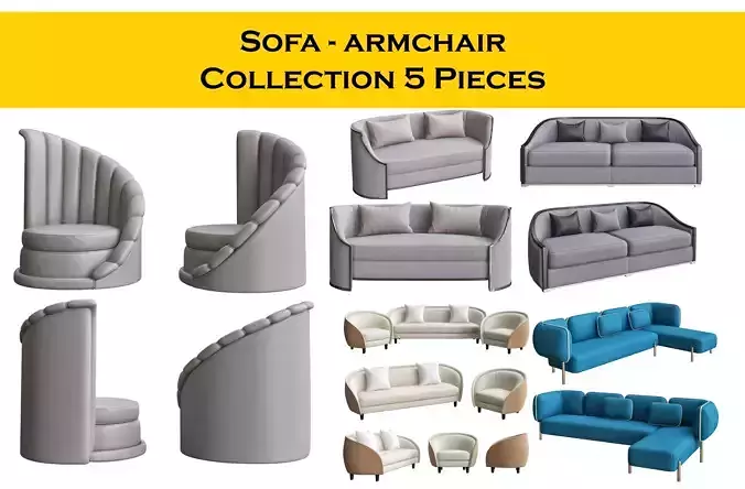 Sofa - armchair Collection 5 Pieces 3d model