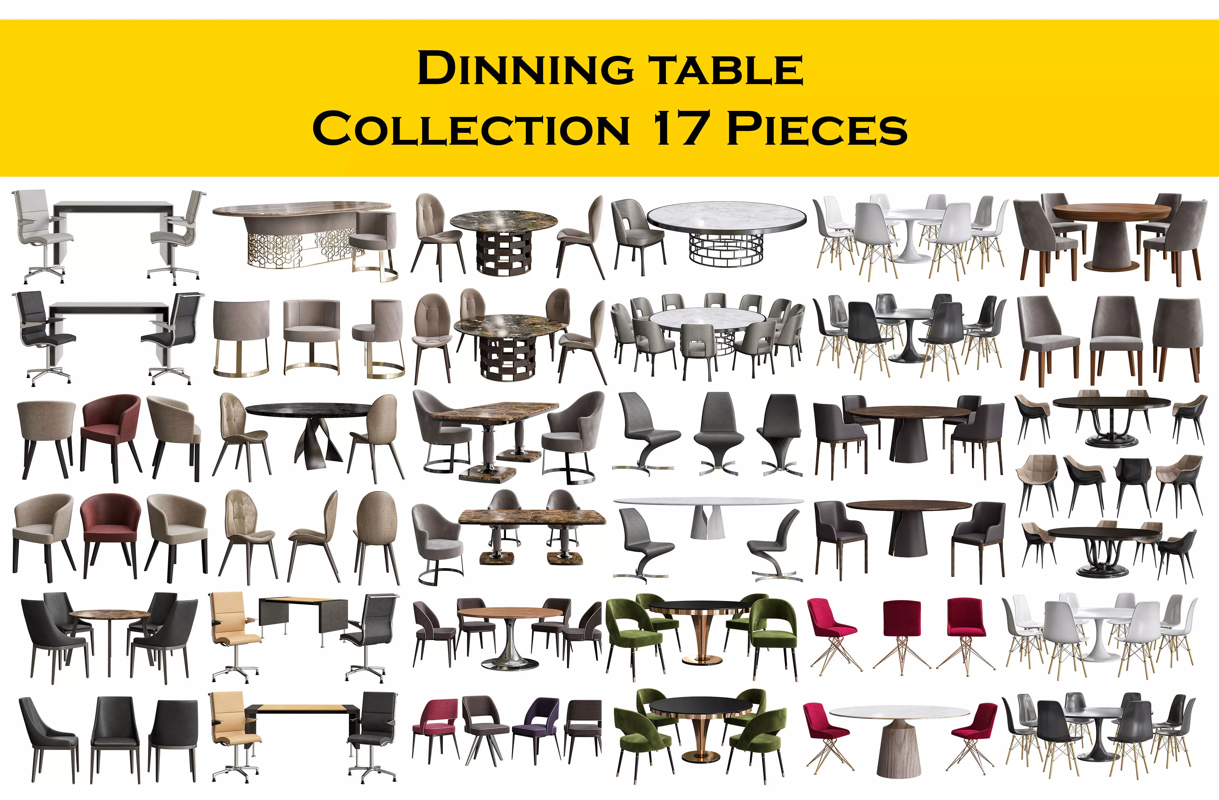 Dinning table Collection 17 Pieces 3d model 3D model_0
