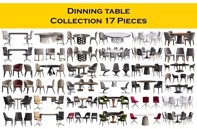 Dinning table Collection 17 Pieces 3d model