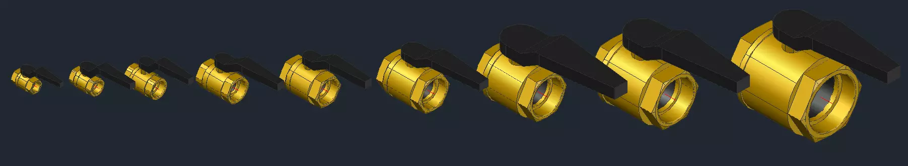 Ball Valve Threaded RB Sizes DN15 to DN100 Low-poly 3D model_0