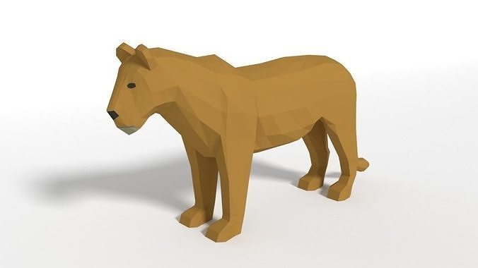 Low Poly Cartoon Female Lion Low-poly 3D model