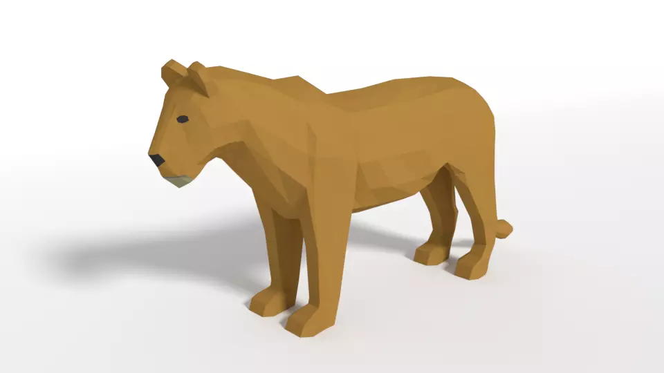 Low Poly Cartoon Female Lion Low-poly 3D model
