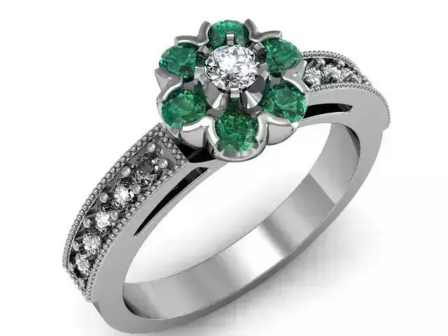 Ring 7 emerald and diamond flower