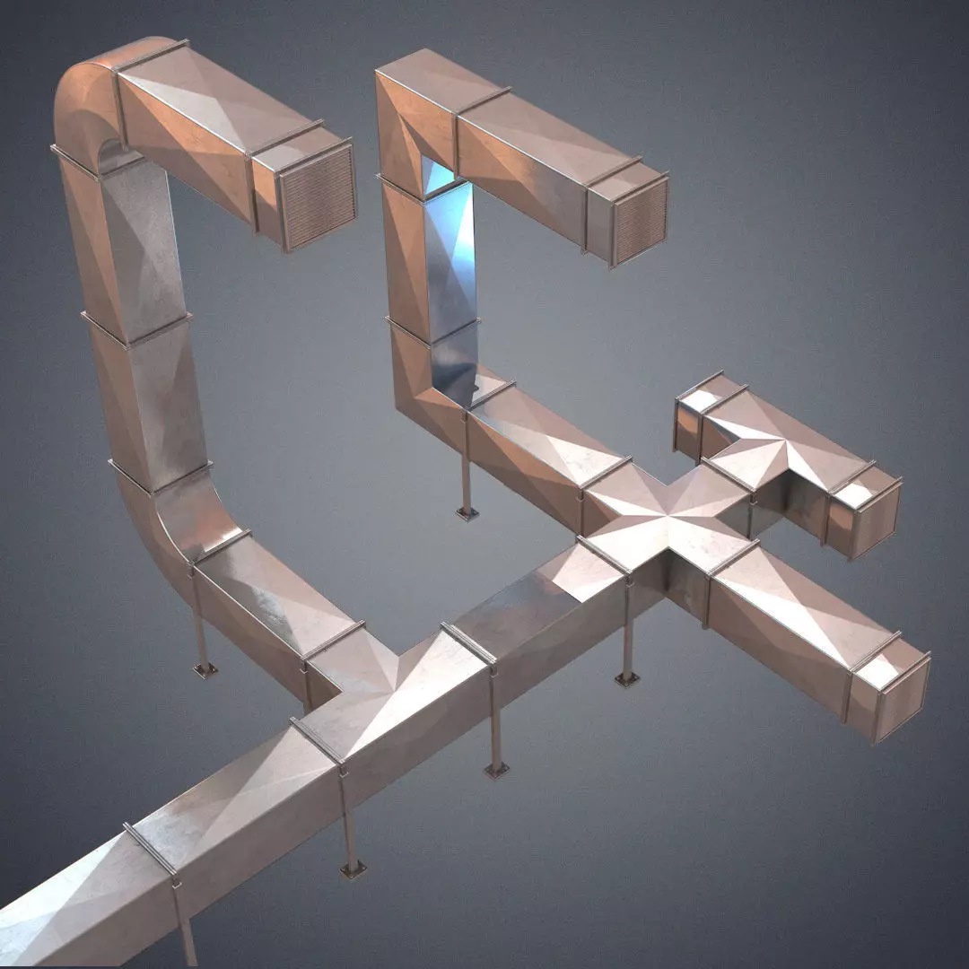 Modular Air ventilation duct Low-poly 3D model_0