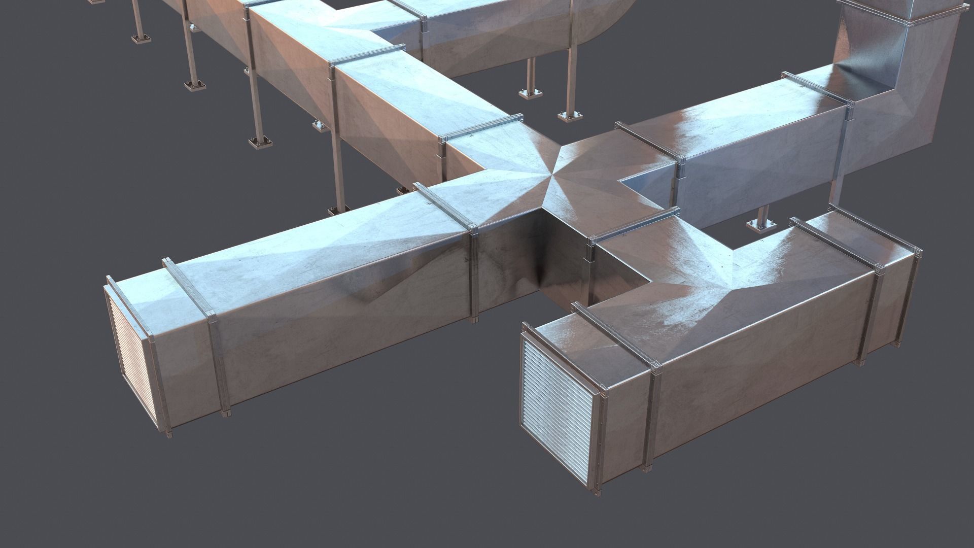 Modular Air ventilation duct Low-poly 3D model_2
