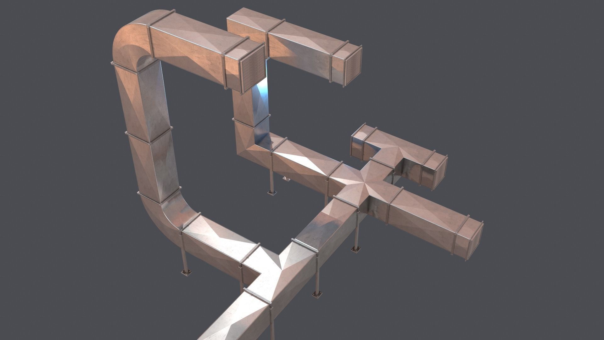 Modular Air ventilation duct Low-poly 3D model_1