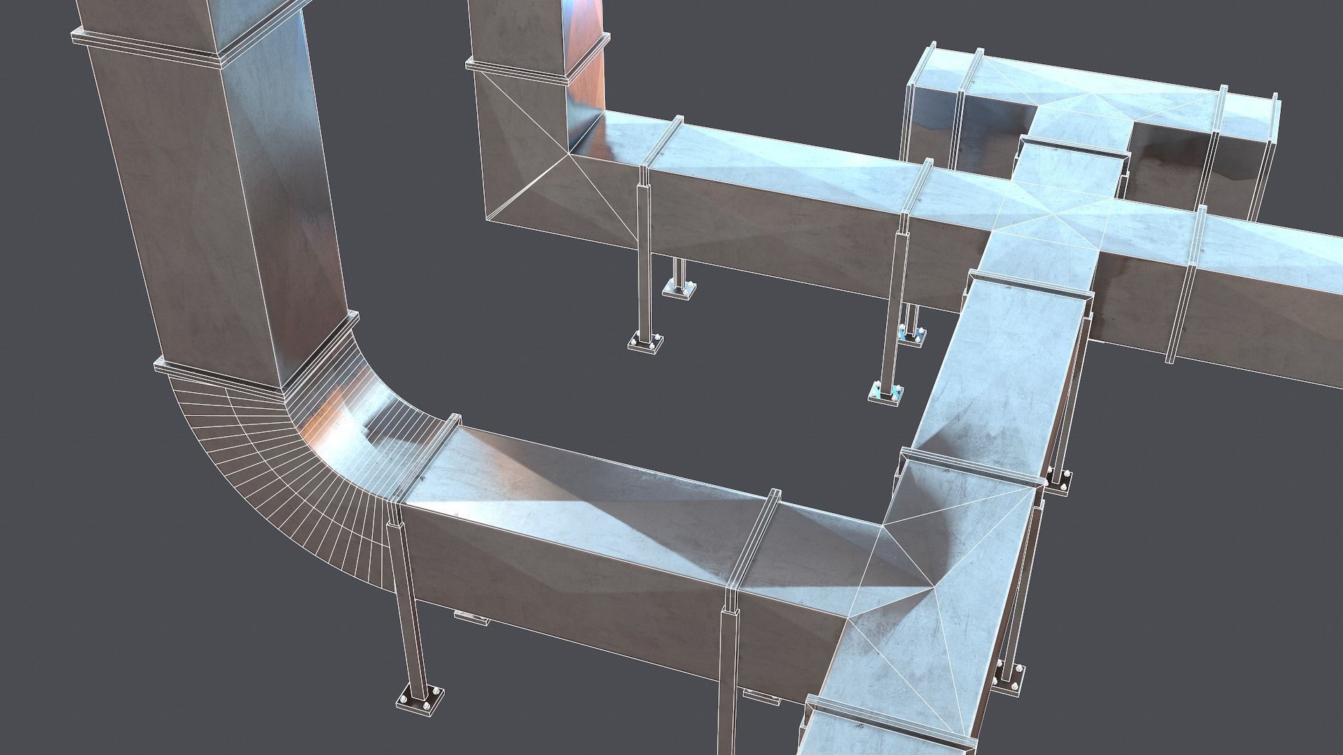 Modular Air ventilation duct Low-poly 3D model_11