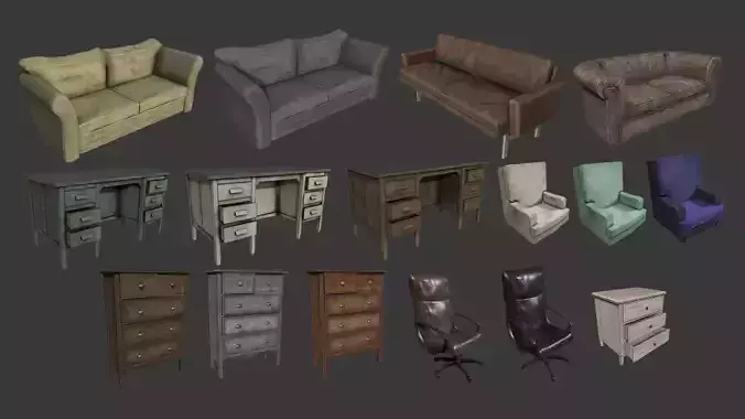 Old Furniture Asset pack Low-poly 3D model