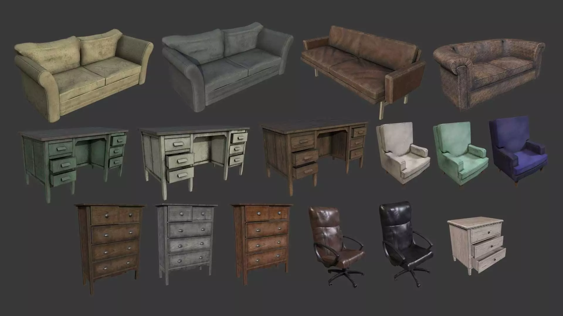 Old Furniture Asset pack Low-poly 3D model_0