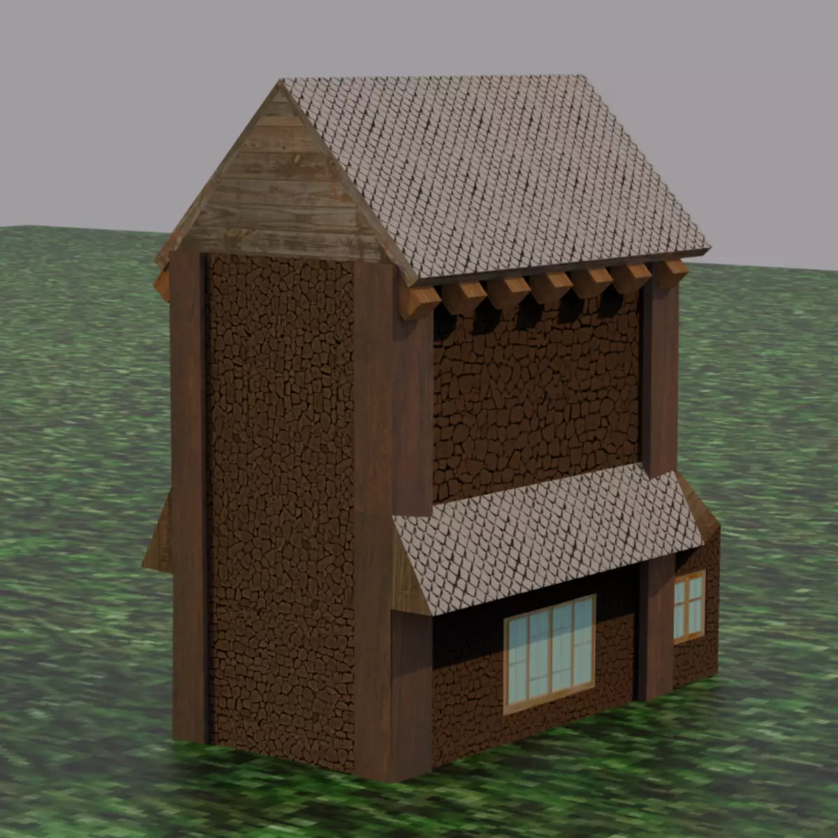 Medieval house Low-poly 3D model_0