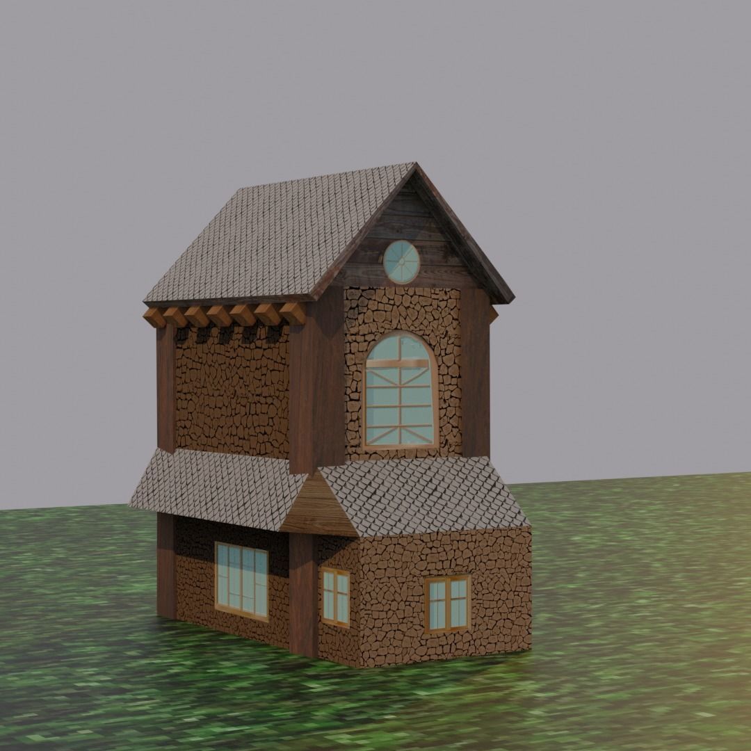 Medieval house Low-poly 3D model_1