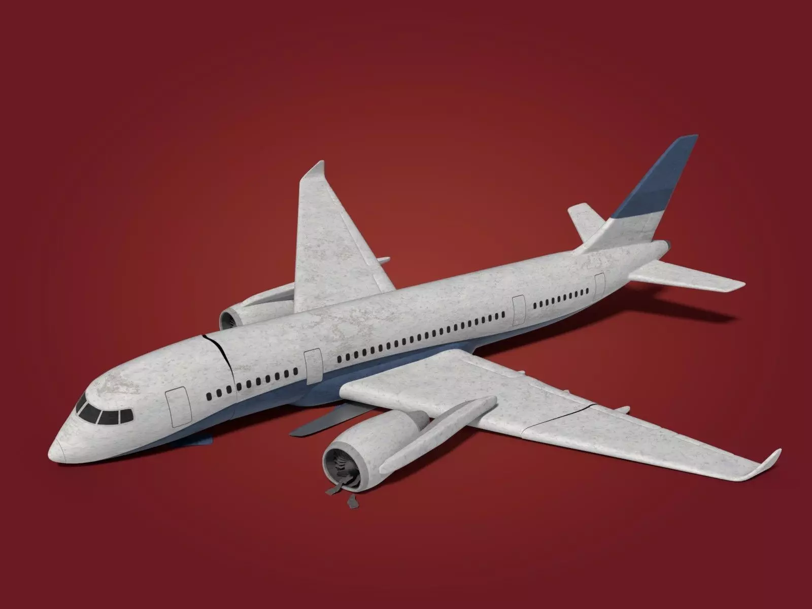  Generic Wrecked Airliner - Plane - Airplane -- LowPoly Low-poly 3D model_0