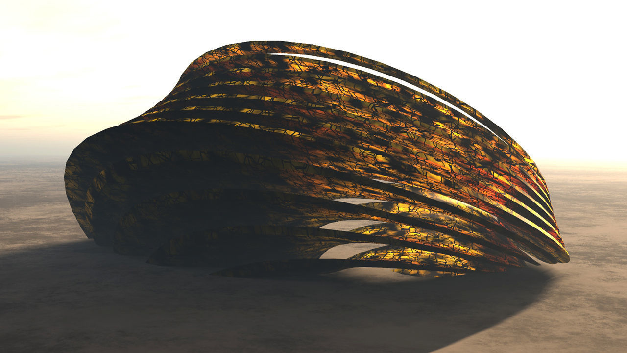 Spiral dome building on alien planet 3D model_3