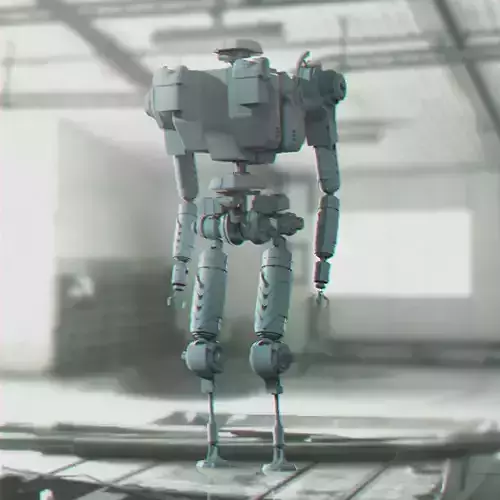 3D Mecha robot in warehouse