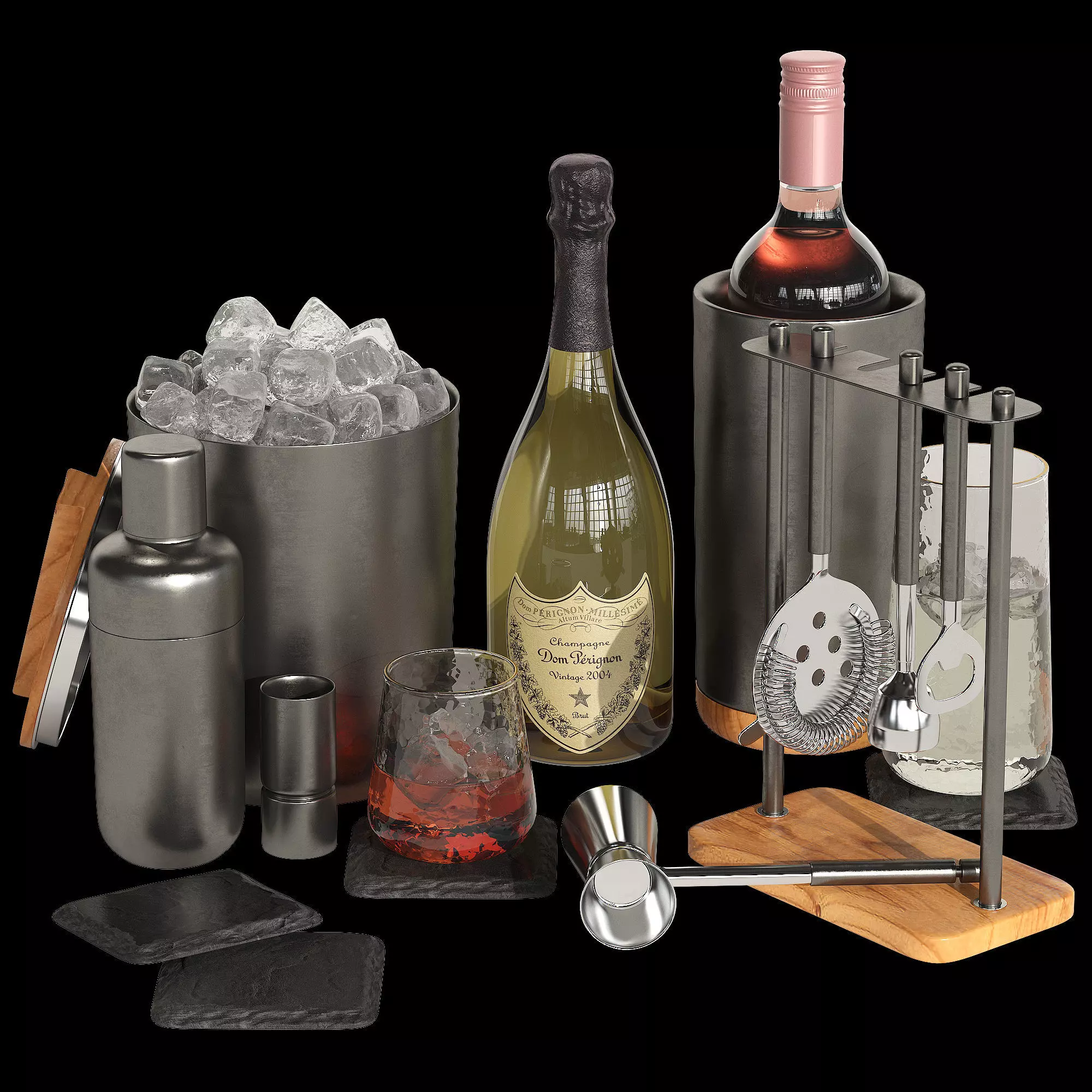 Crate and Barrel graphite cocktail set 3D model_0