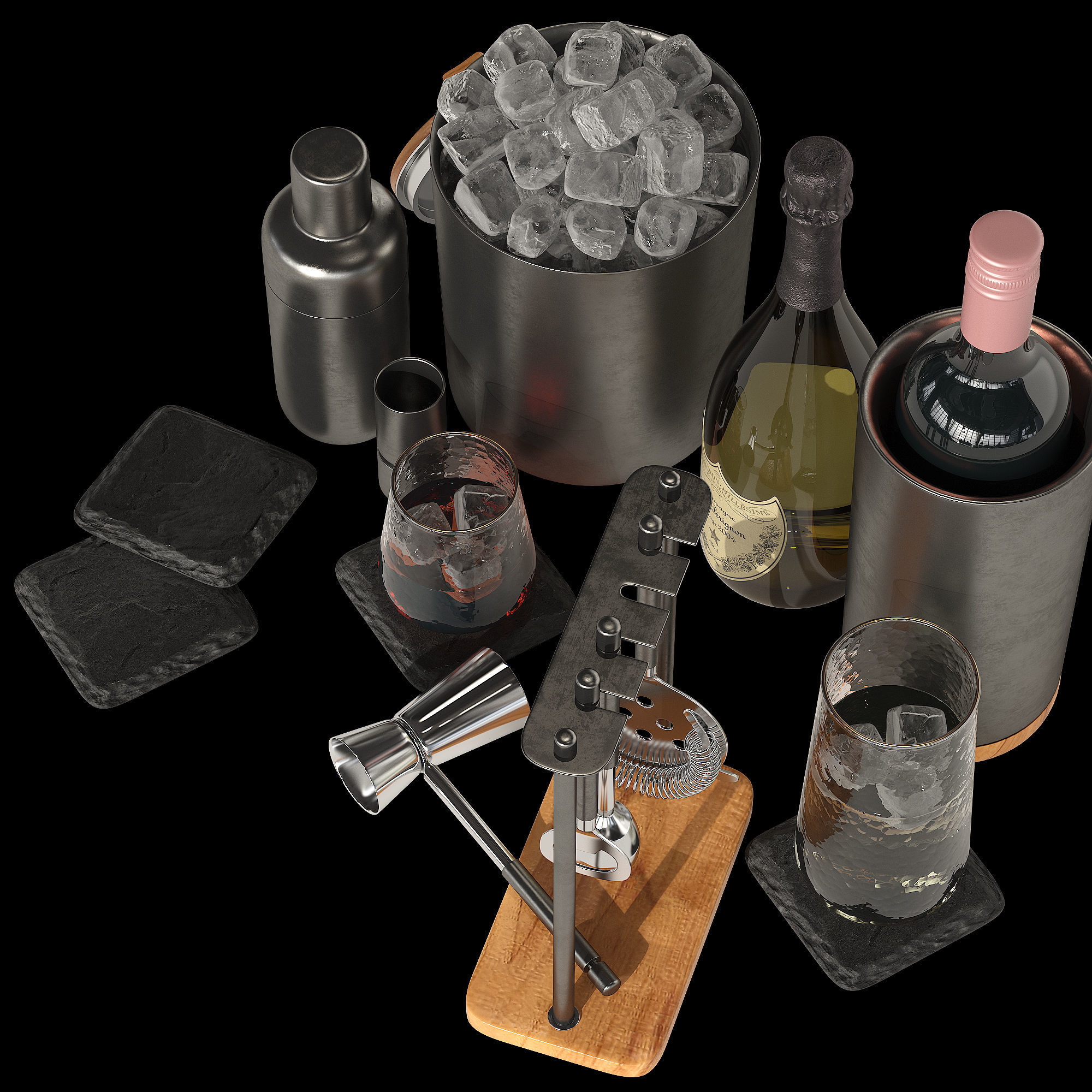 Crate and Barrel graphite cocktail set 3D model_5