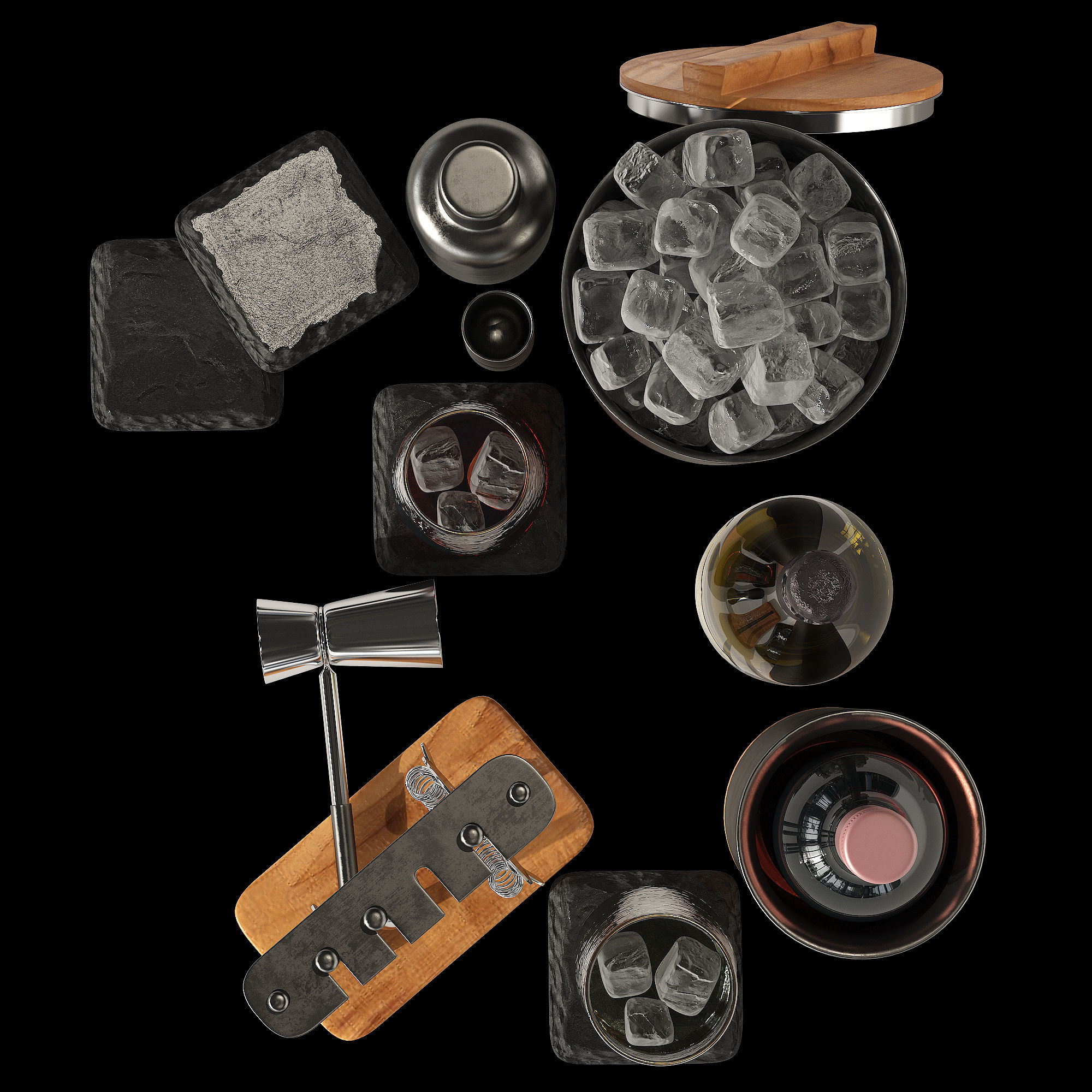 Crate and Barrel graphite cocktail set 3D model_2