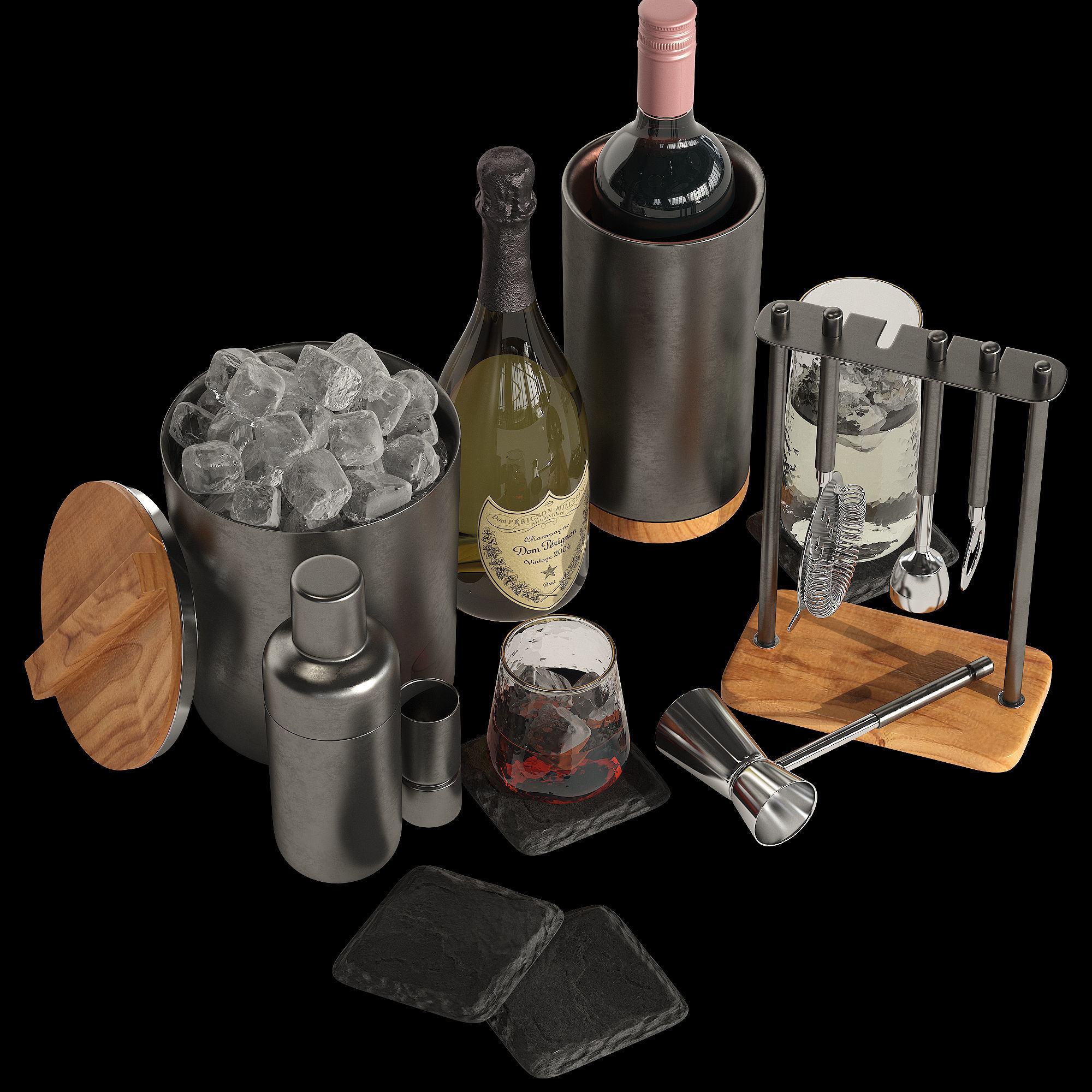 Crate and Barrel graphite cocktail set 3D model_1