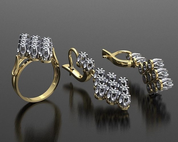 MGold026  Romb Set whit Diamonds 3dmodel 3D print ready 3D Model Collection