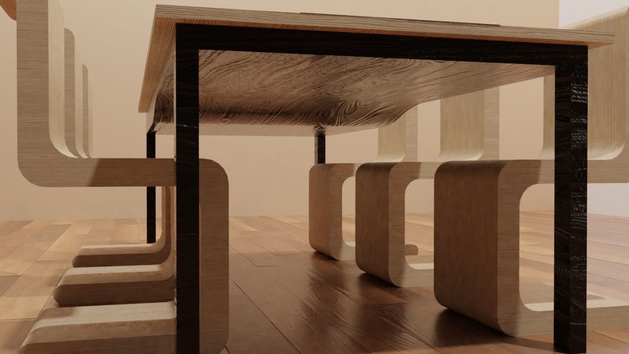 Modern Table With Chairs Low-poly 3D model_1